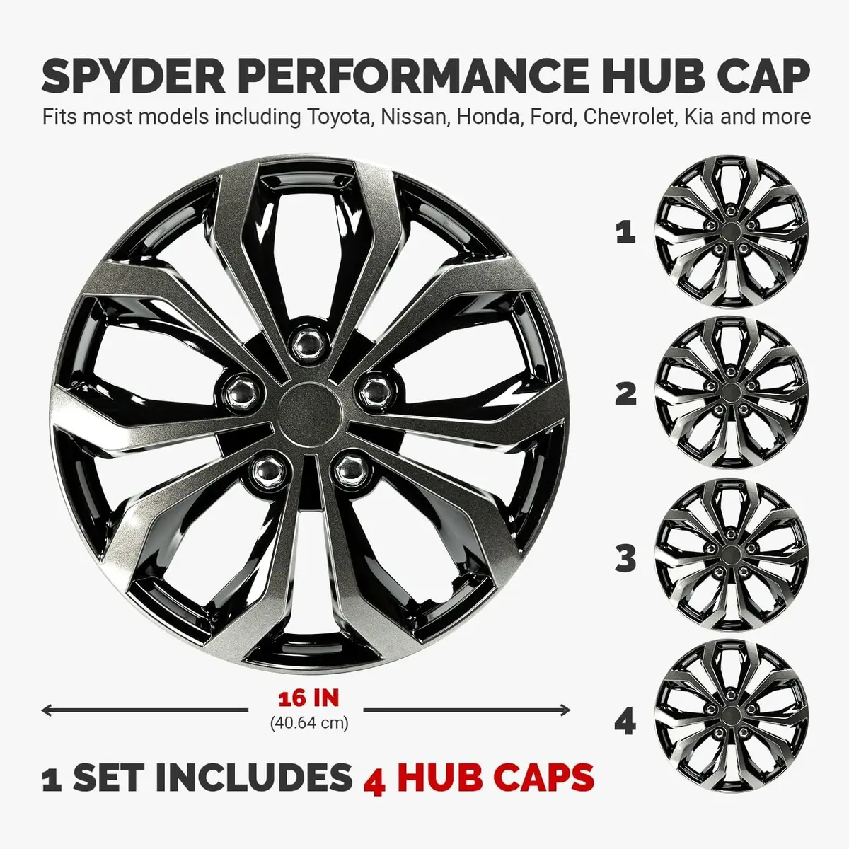 Pilot WH138-16GB 16 Inch Hubcaps Set of 4 | Impact-Resistant Steel Wheel Covers - view 4