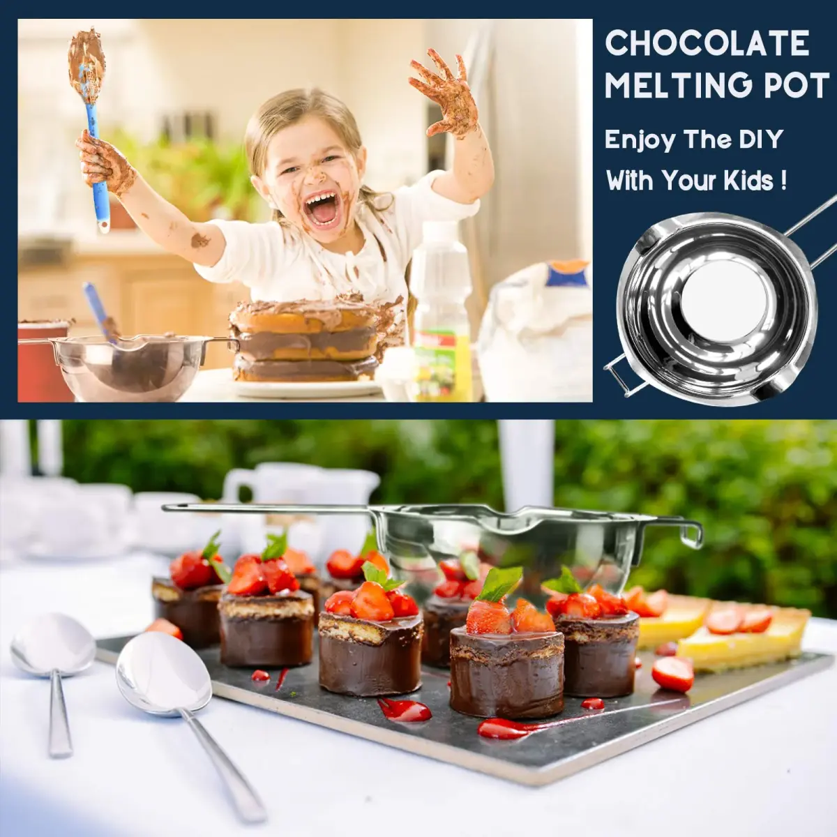 Marsheepy 1QT Double Boiler Melting Pot 1000ml (33.8 Fl Oz) | Stainless Steel Chocolate Wax Candy Melting Pot with Spatula - view 5