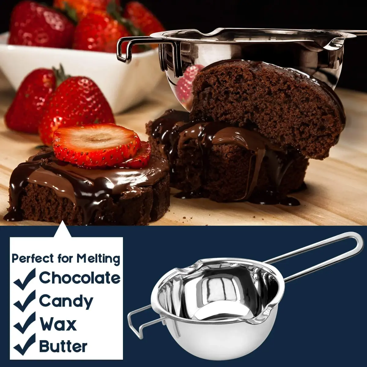 Marsheepy 1QT Double Boiler Melting Pot 1000ml (33.8 Fl Oz) | Stainless Steel Chocolate Wax Candy Melting Pot with Spatula - view 6