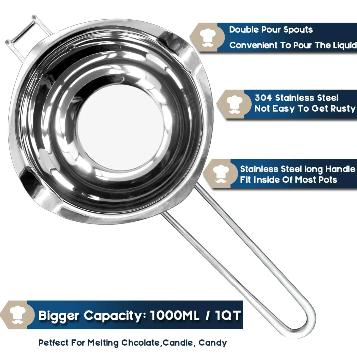 Marsheepy 1QT Double Boiler Melting Pot 1000ml (33.8 Fl Oz) | Stainless Steel Chocolate Wax Candy Melting Pot with Spatula - view 2
