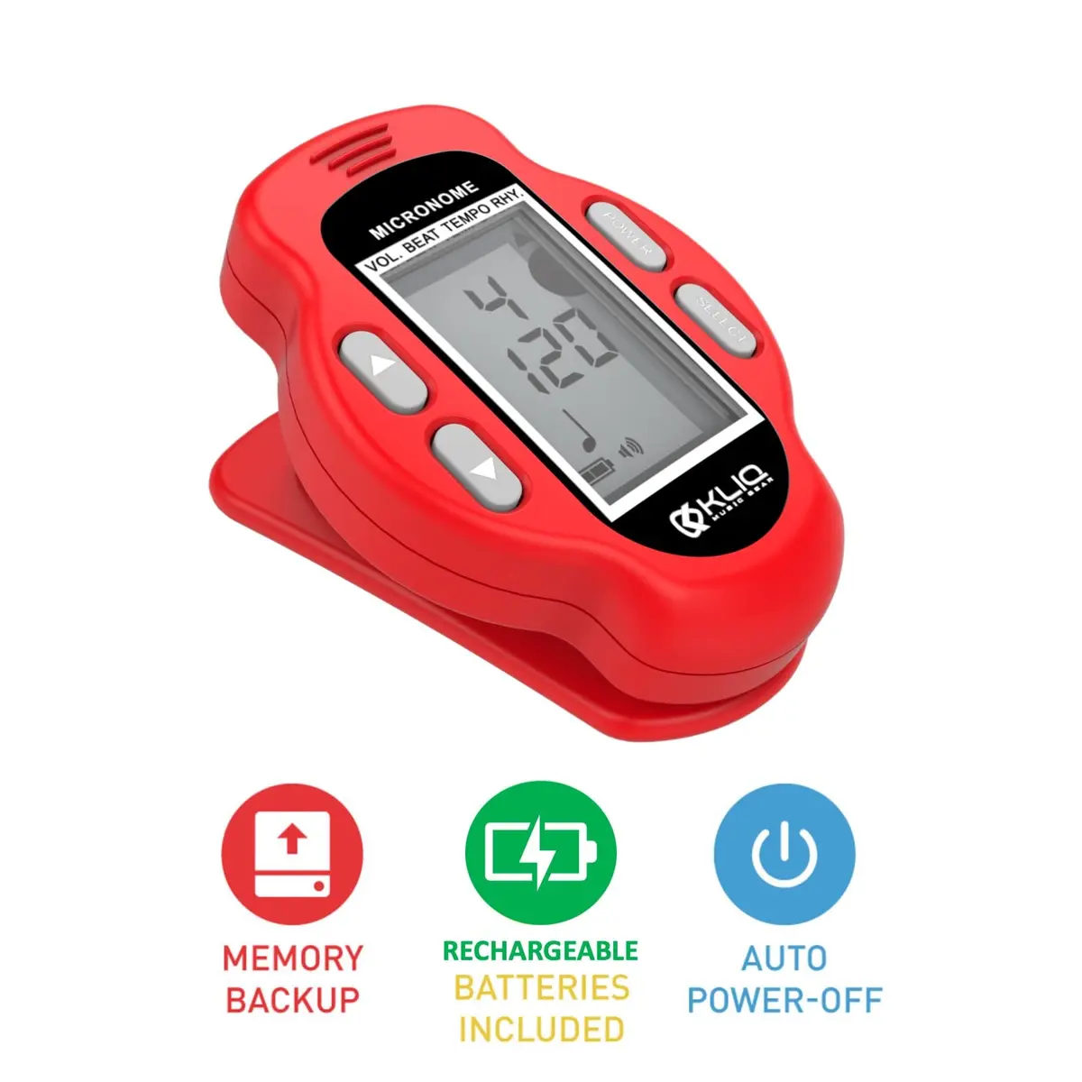 KLIQ MicroNome Mini Rechargeable Digital Metronome with Speaker Red | Adjustable Tempo & Rhythms - view 6