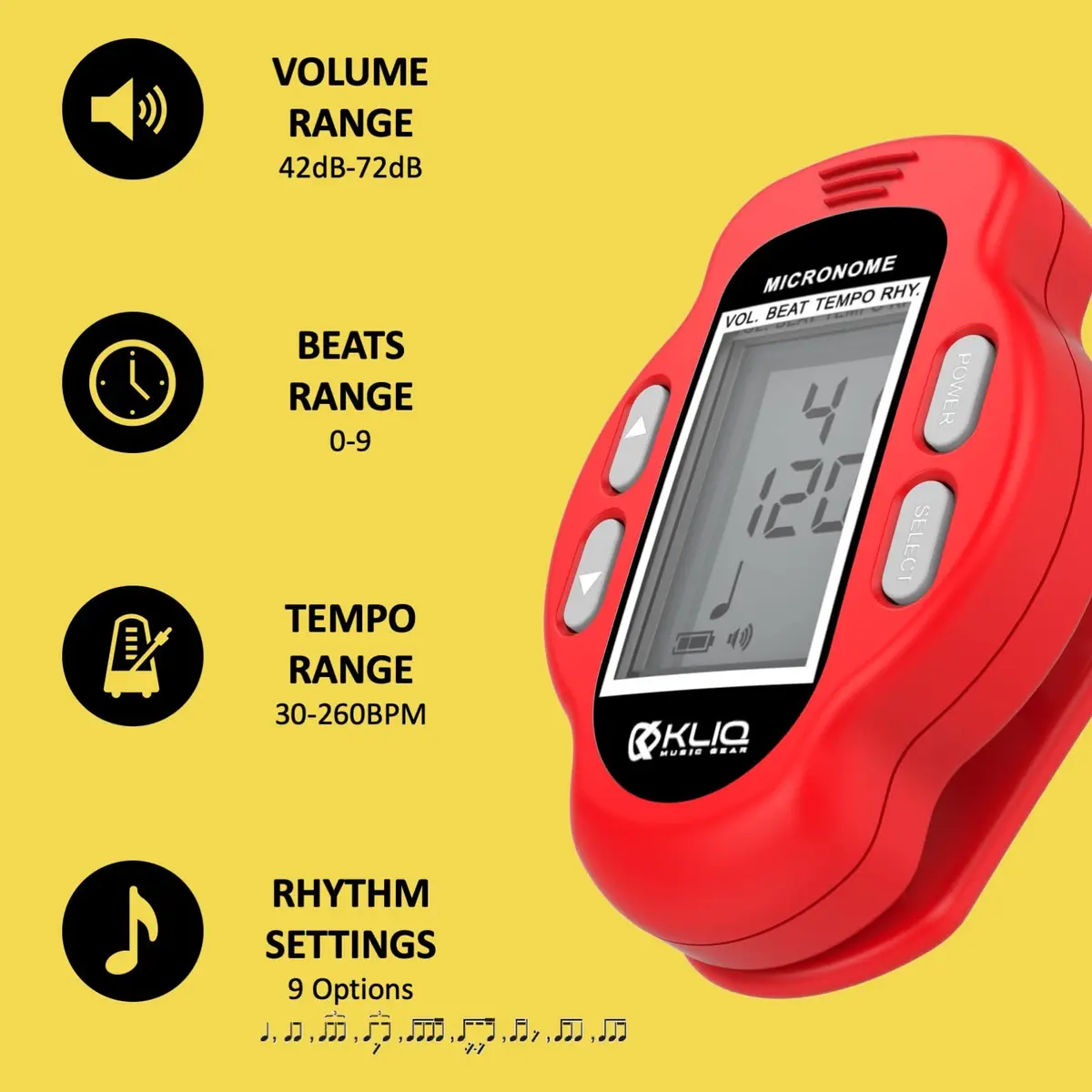 KLIQ MicroNome Mini Rechargeable Digital Metronome with Speaker Red | Adjustable Tempo & Rhythms - view 4