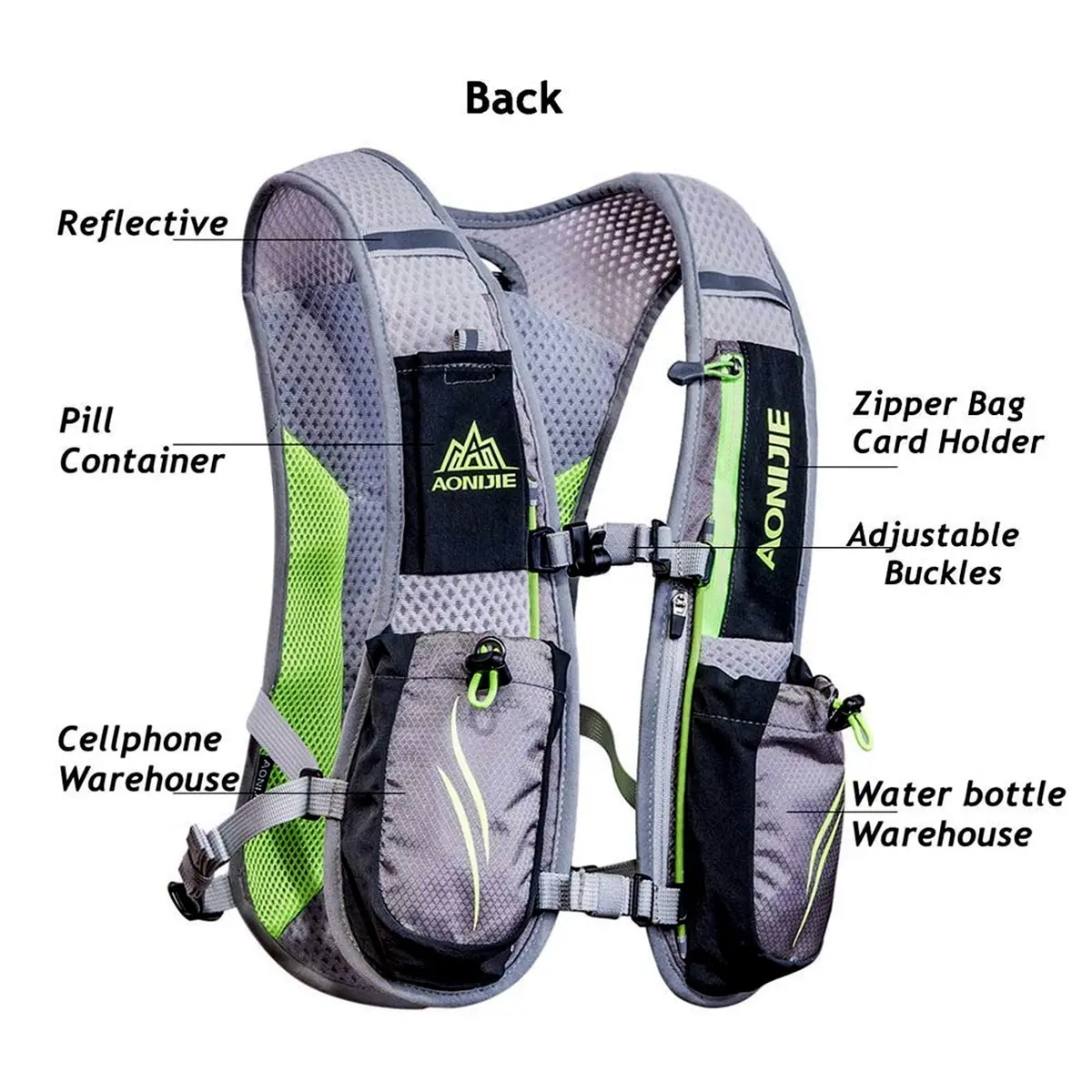 AONIJIE 5.5L Hydration Vest Backpack for Men & Women | 250g (8.82oz) Lightweight Trail Running Pack - view 8