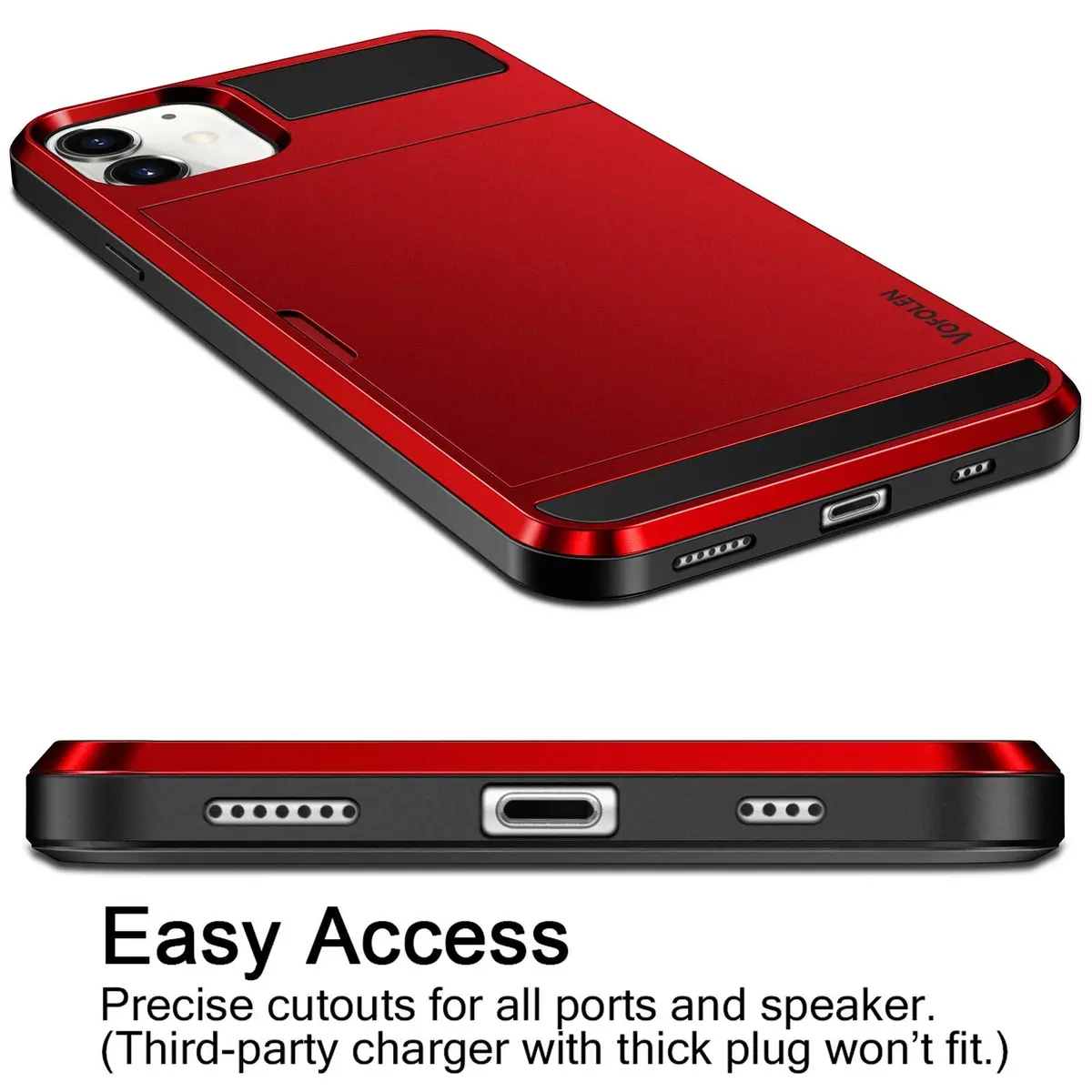 Vofolen Wallet Card Holder Case for iPhone 12 (6.1 inch) | Red Sliding Cover with Hidden Pocket - view 5