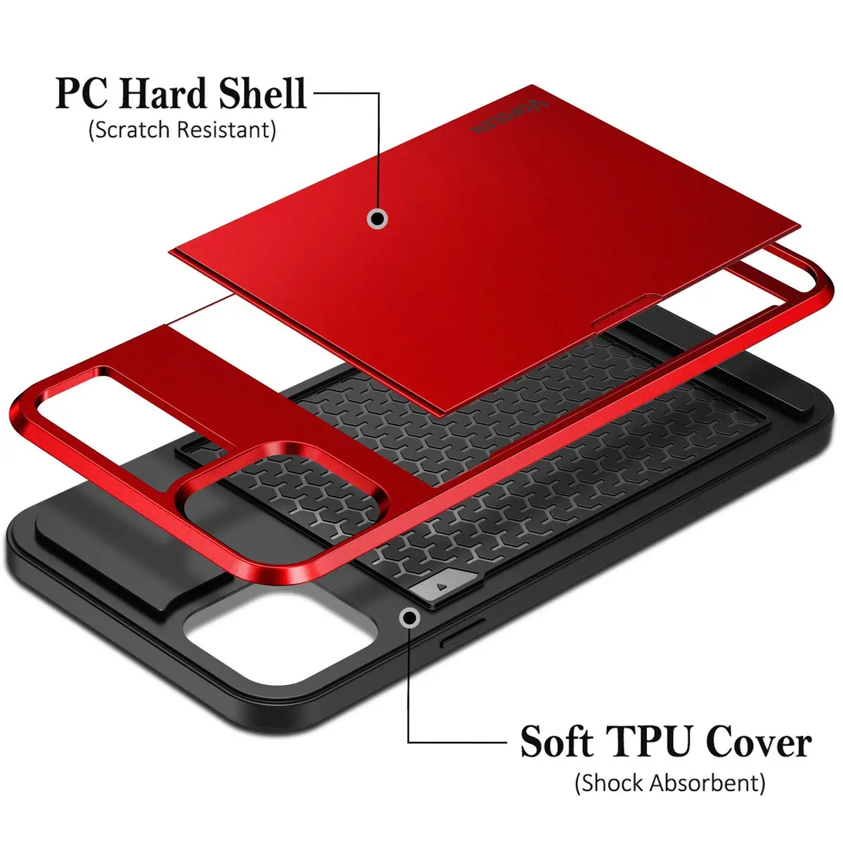 Vofolen Wallet Card Holder Case for iPhone 12 (6.1 inch) | Red Sliding Cover with Hidden Pocket - view 6