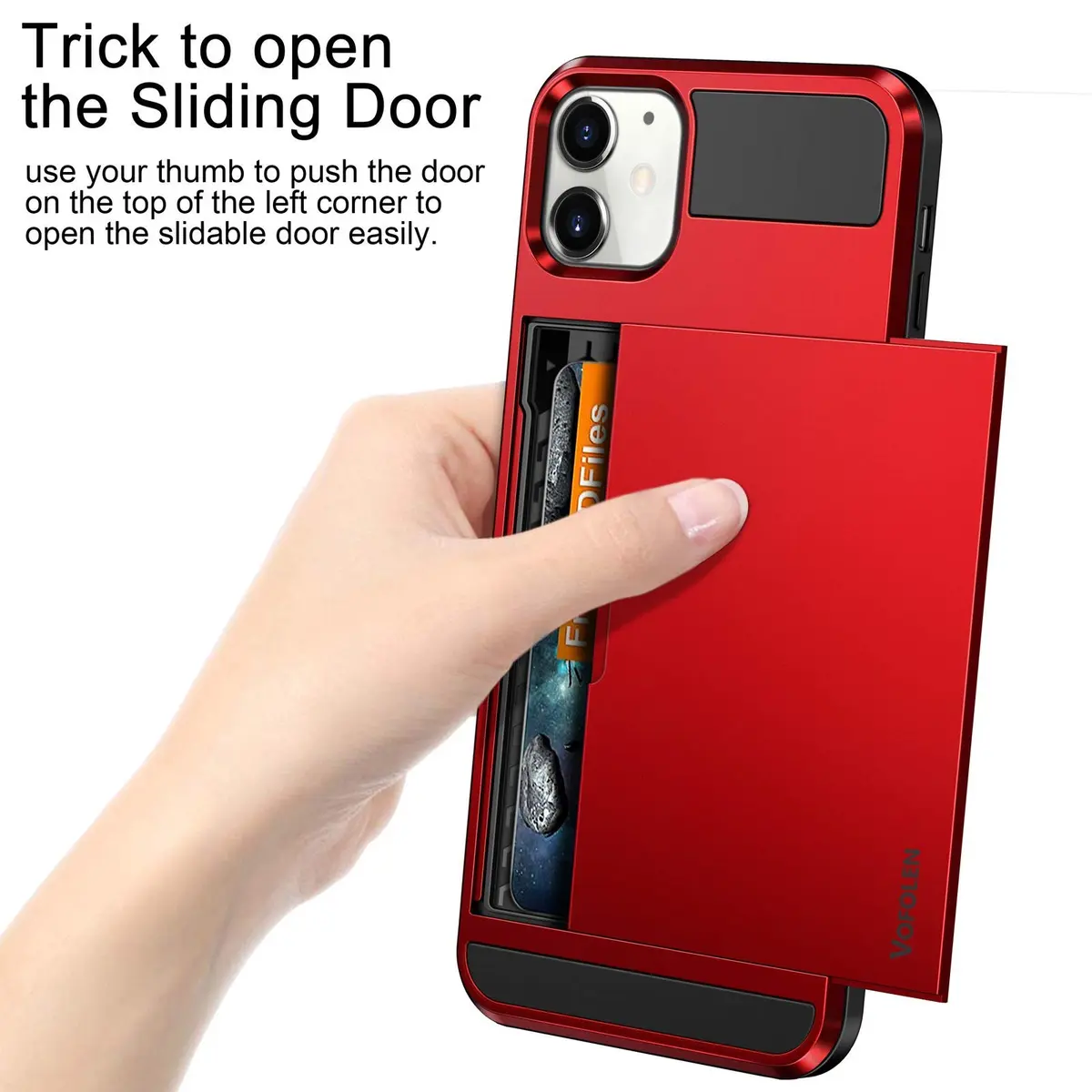 Vofolen Wallet Card Holder Case for iPhone 12 (6.1 inch) | Red Sliding Cover with Hidden Pocket - view 2