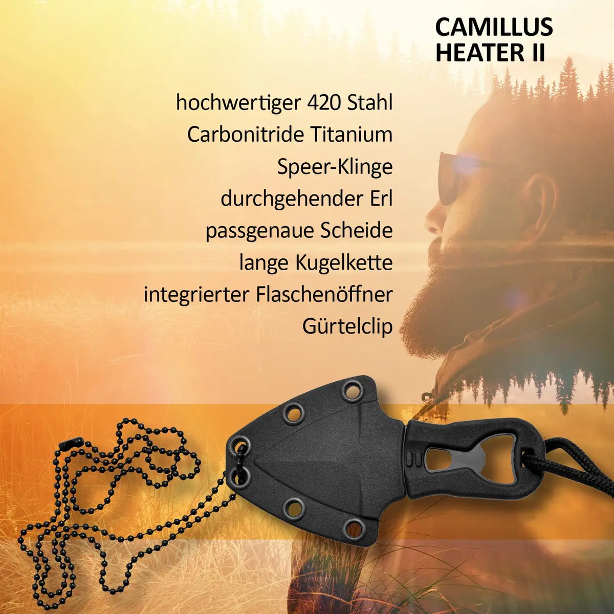 Camillus Heater II Neck Knife 4.25" (1.75" Blade) | Tactical Survival Fixed Blade with Carbonitride Titanium Coating - view 8