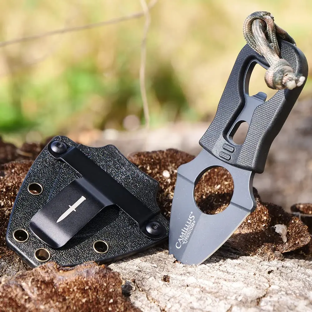 Camillus Heater II Neck Knife 4.25" (1.75" Blade) | Tactical Survival Fixed Blade with Carbonitride Titanium Coating - view 2