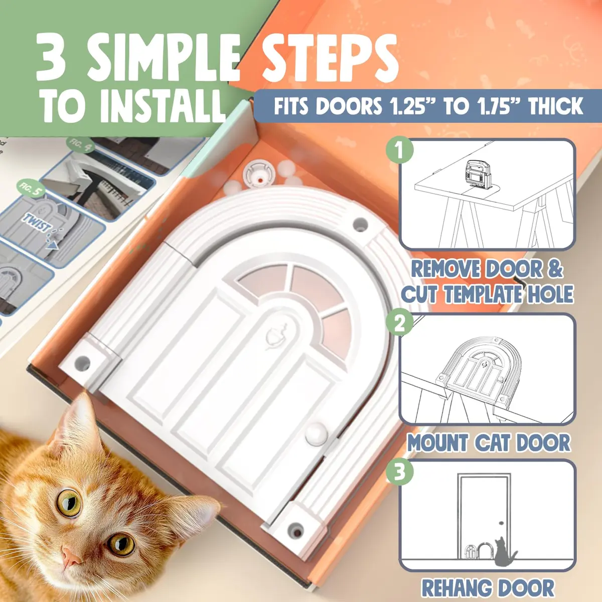 Purrfect Portal Meow Manor Cat Door Interior Door - Pure White, 8.25" (20.95 cm) High | No-Flap Design for Cats Up to 20 lbs (9.07 kg) - view 4