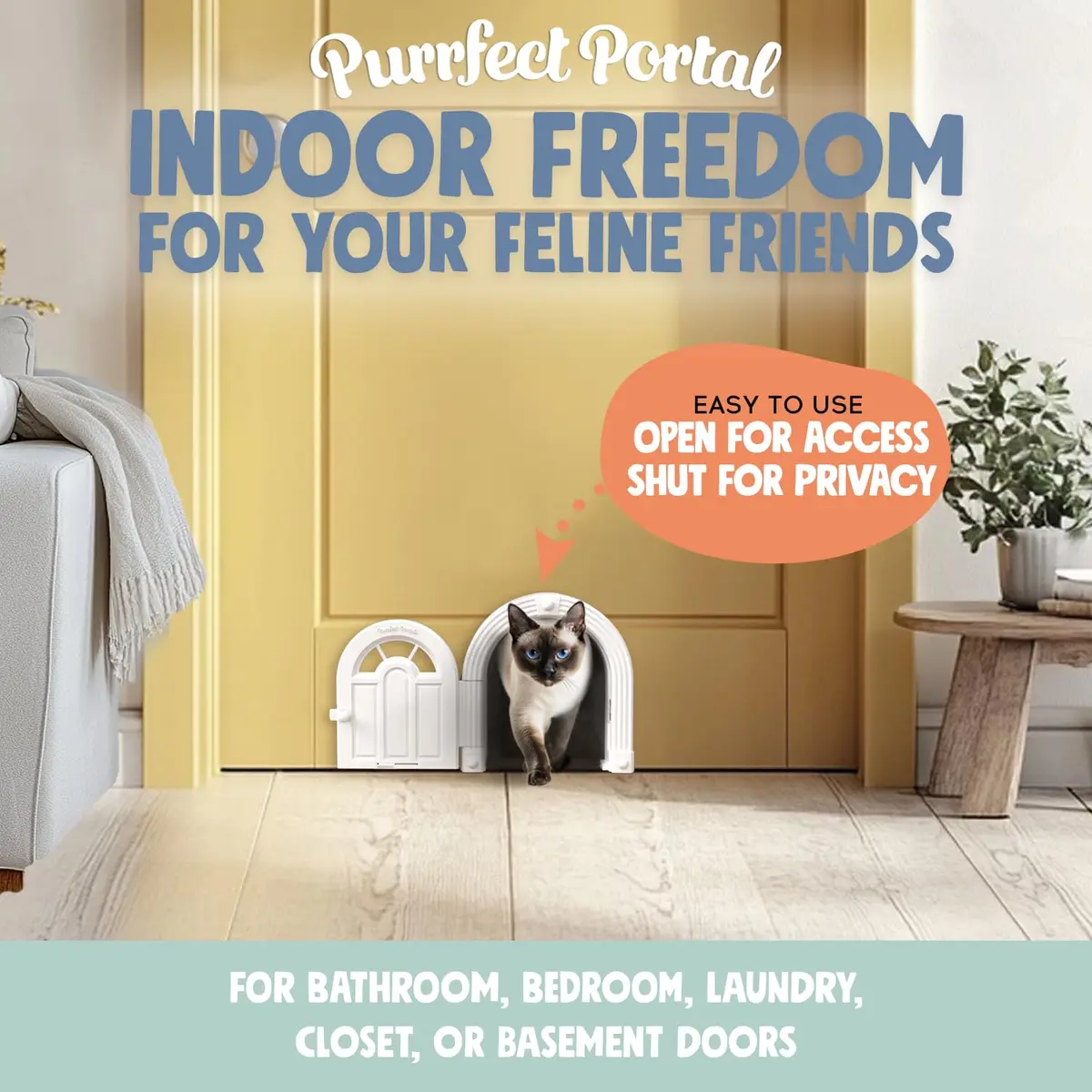 Purrfect Portal Meow Manor Cat Door Interior Door - Pure White, 8.25" (20.95 cm) High | No-Flap Design for Cats Up to 20 lbs (9.07 kg) - view 2