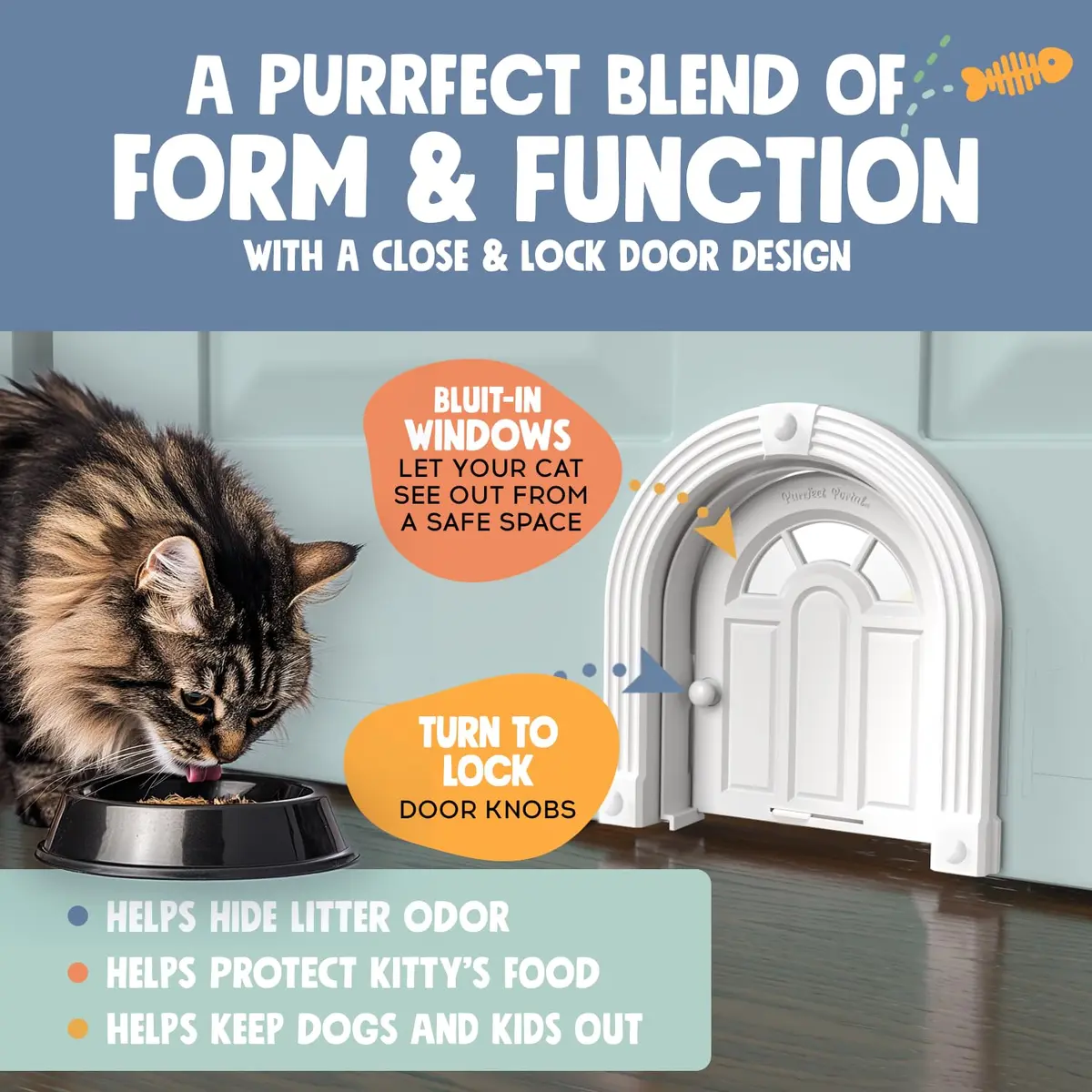 Purrfect Portal Meow Manor Cat Door Interior Door - Pure White, 8.25" (20.95 cm) High | No-Flap Design for Cats Up to 20 lbs (9.07 kg) - view 3