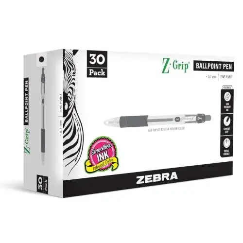 Zebra Pen Z-Grip Retractable Ballpoint Pens, Black Ink, 0.7mm Fine Point, 30-Pack | Smooth Writing for Students & Professionals - main product image
