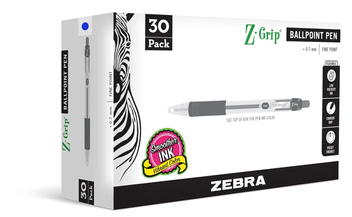 Zebra Pen Z-Grip Retractable Ballpoint Pens, Blue Ink, 0.7mm Fine Point, 30-Pack | Smooth Writing for Students & Office - main product image
