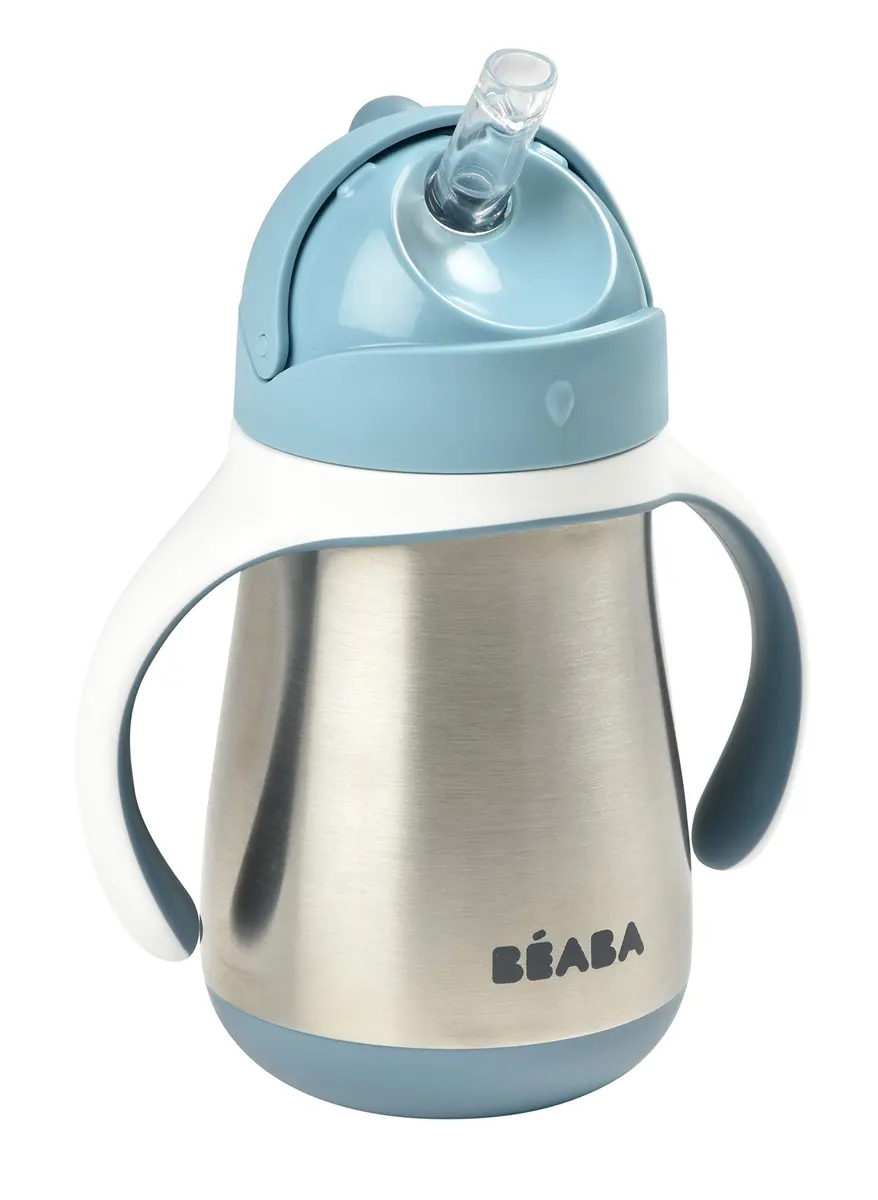 Béaba Stainless Steel Straw Sippy Cup, Insulated Toddler Cups Spill Proof with Removable Handles, 250ml (8.5 oz) | BPA-Free, Leak-Proof - main product image