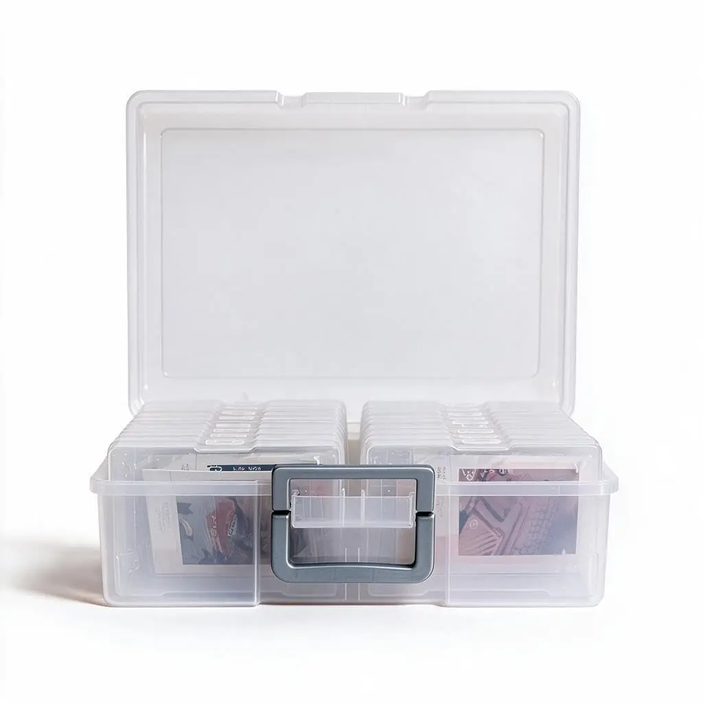 novelinks Photo Storage Box with 16 Inner Containers | Clear Silver Handle, 12" x 14.8" x 5.1" - view 5