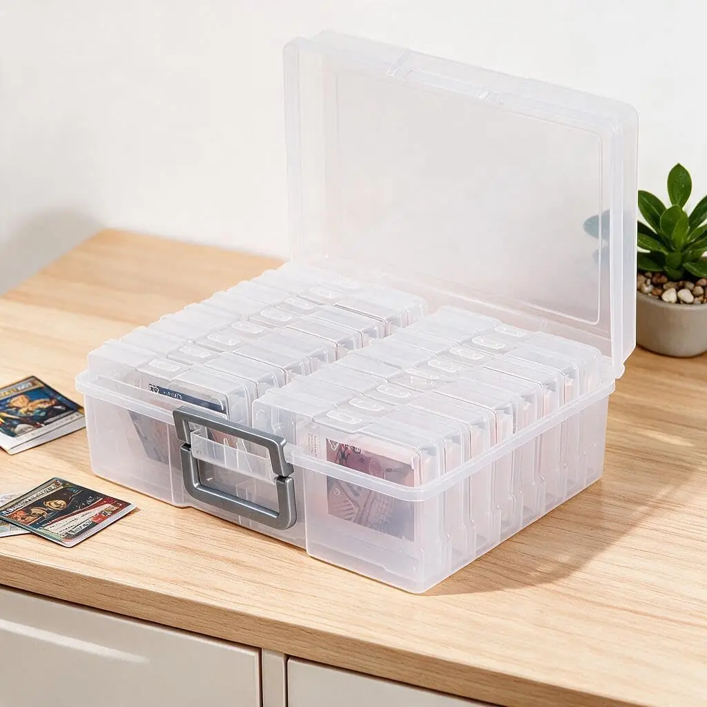 novelinks Photo Storage Box with 16 Inner Containers | Clear Silver Handle, 12" x 14.8" x 5.1" - view 4