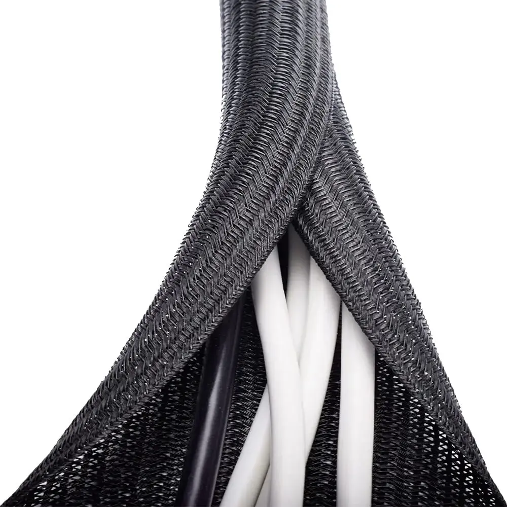 ZhiYo Black Cable Sleeve 6.1m (20ft) | Braided Wire Protector Tubing for Pets & PC Cables - main product image
