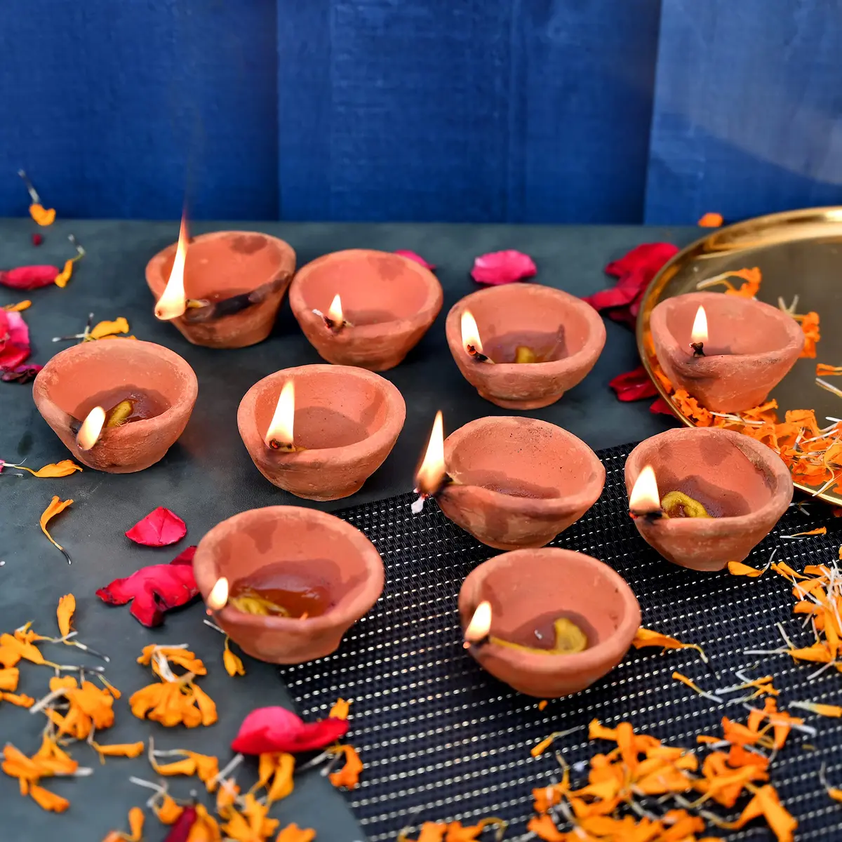 Saudeep India Traditional Clay Diya for Puja | Set of 21 Handmade Mitti Lamps | 420g (0.93 lb) - view 5
