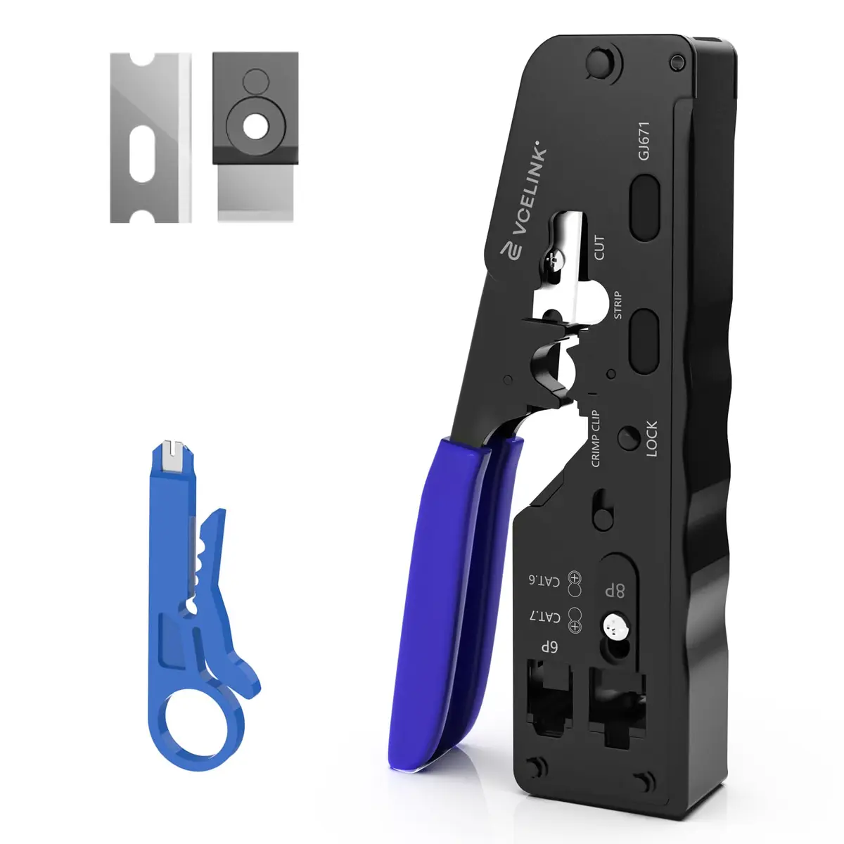 VCELINK All-In-One Ethernet Crimper Tool with Mini Stripper for Cat6/Cat5e RJ45 Connectors | 23-28AWG Cable - main product image