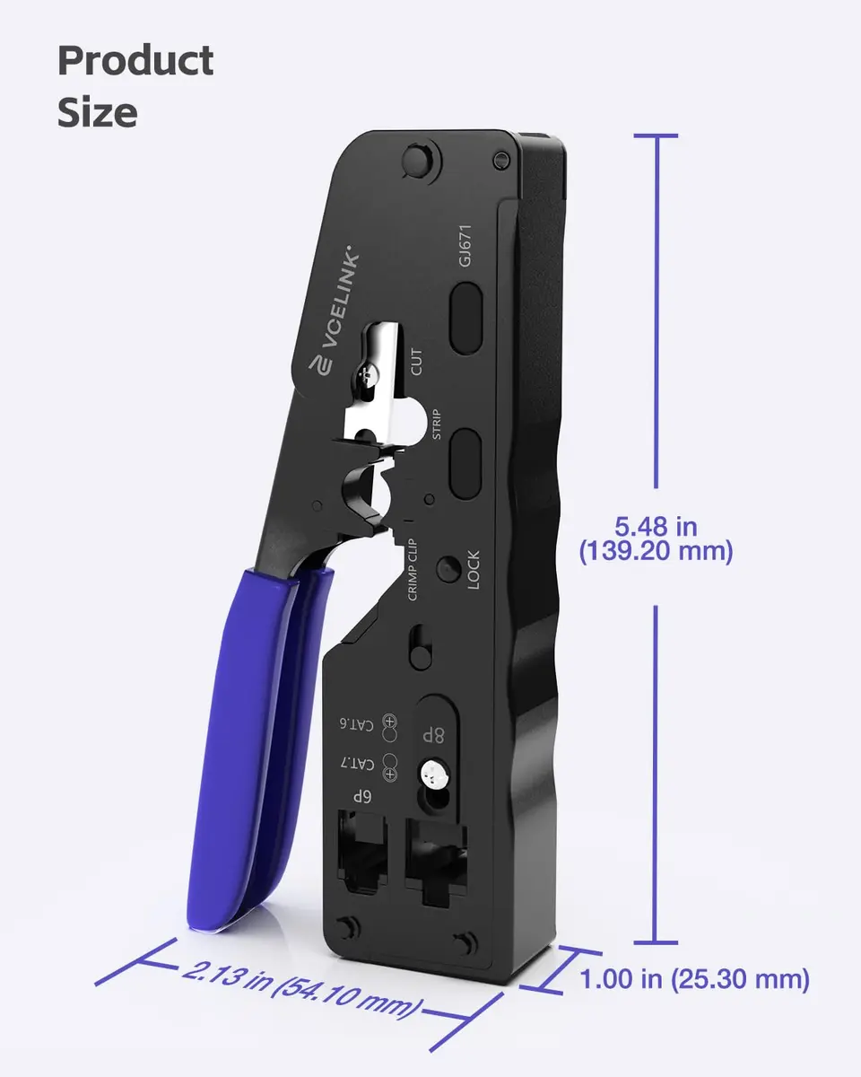 VCELINK All-In-One Ethernet Crimper Tool with Mini Stripper for Cat6/Cat5e RJ45 Connectors | 23-28AWG Cable - view 6
