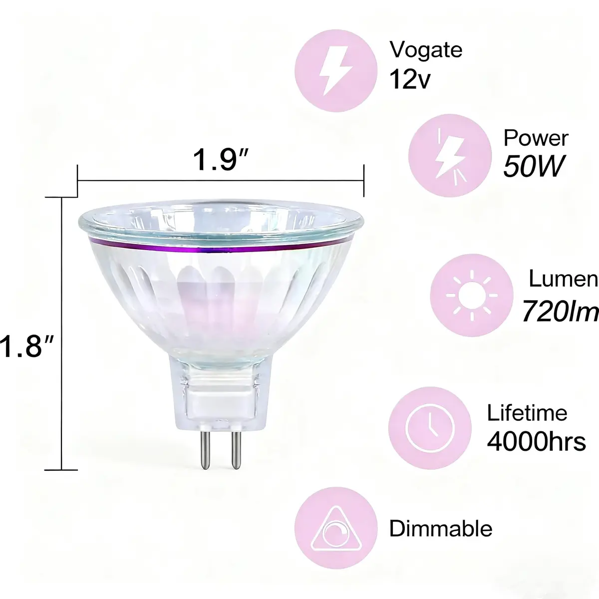 GMY MR16 Halogen Light Bulb 50W 12V GU5.3 Base, 720 Lumens, Dimmable Spot Light 6 Pack | Specialty Lighting for Cabinets & Displays - view 4