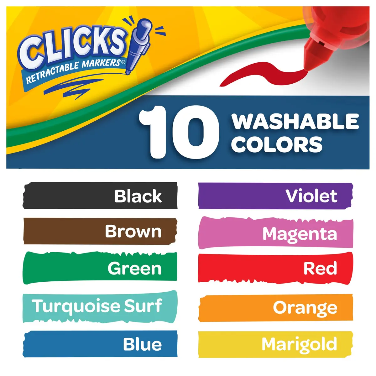 Crayola Clicks Retractable Tip Markers (10 Count, 1 Millimeter) | Washable Cone Tip Art Marker Set - view 6