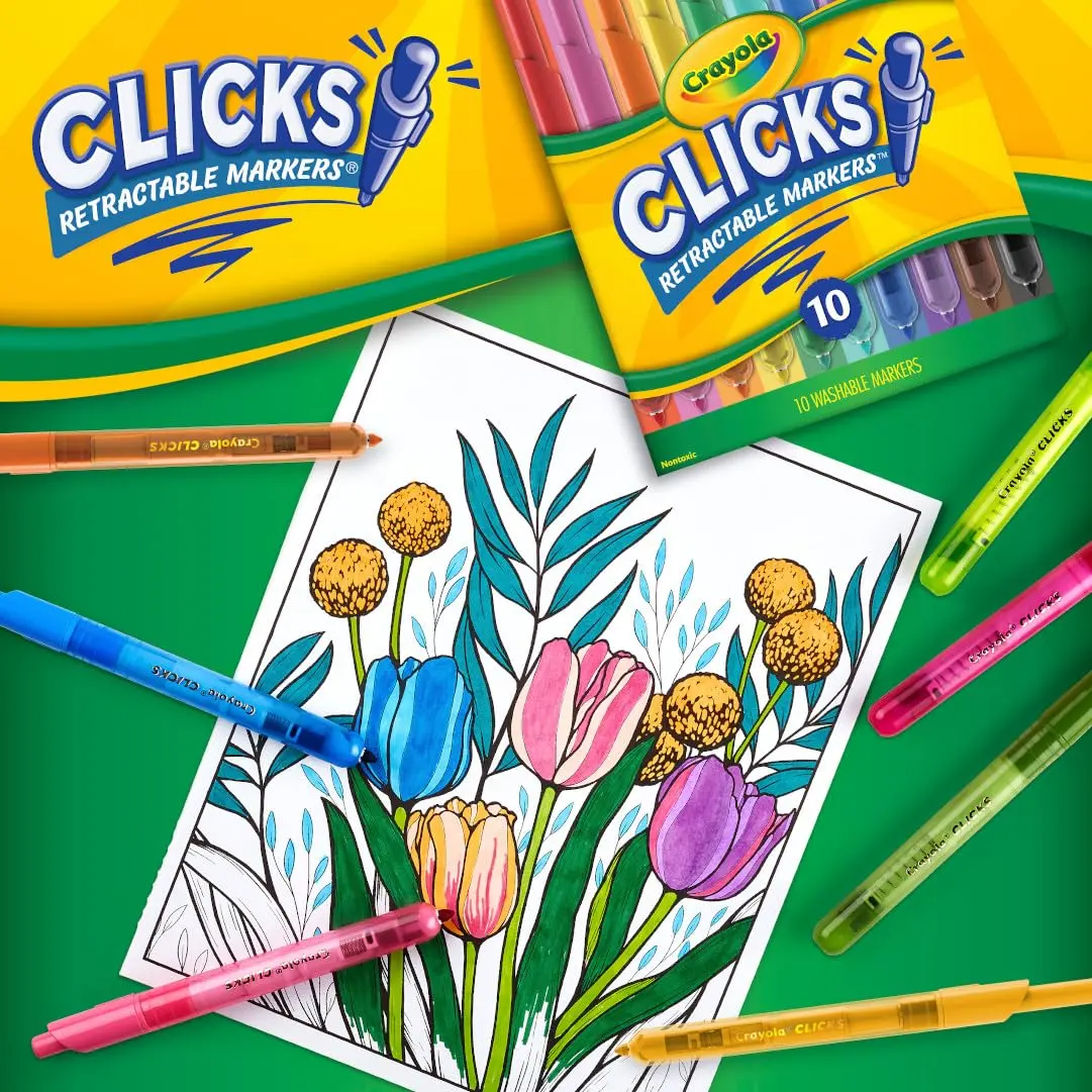 Crayola Clicks Retractable Tip Markers (10 Count, 1 Millimeter) | Washable Cone Tip Art Marker Set - view 2