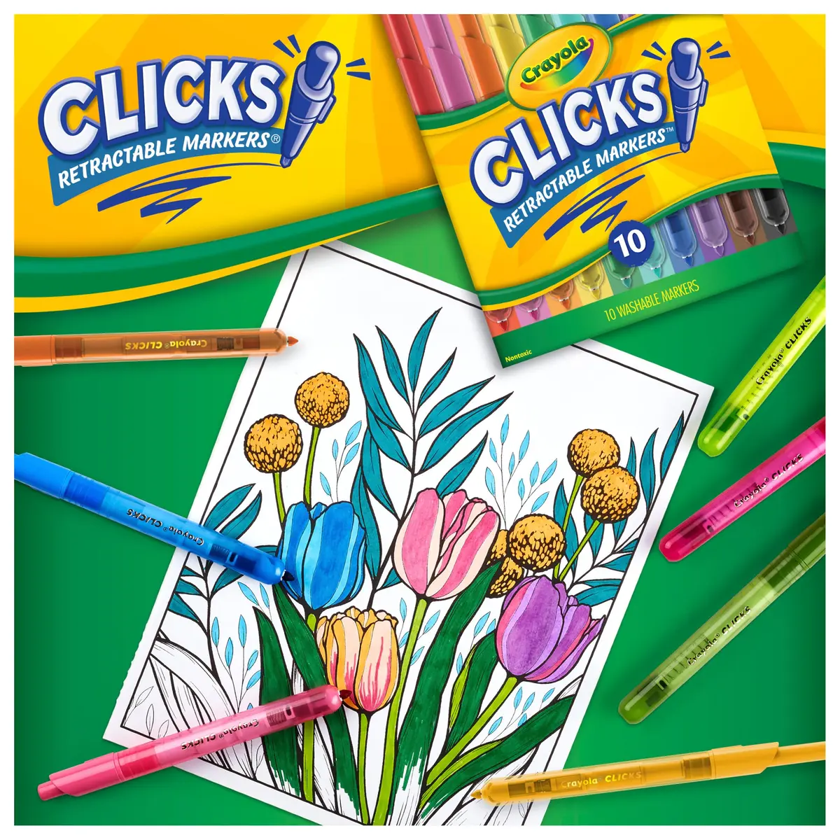 Crayola Clicks Retractable Tip Markers (10 Count, 1 Millimeter) | Washable Cone Tip Art Marker Set - view 4
