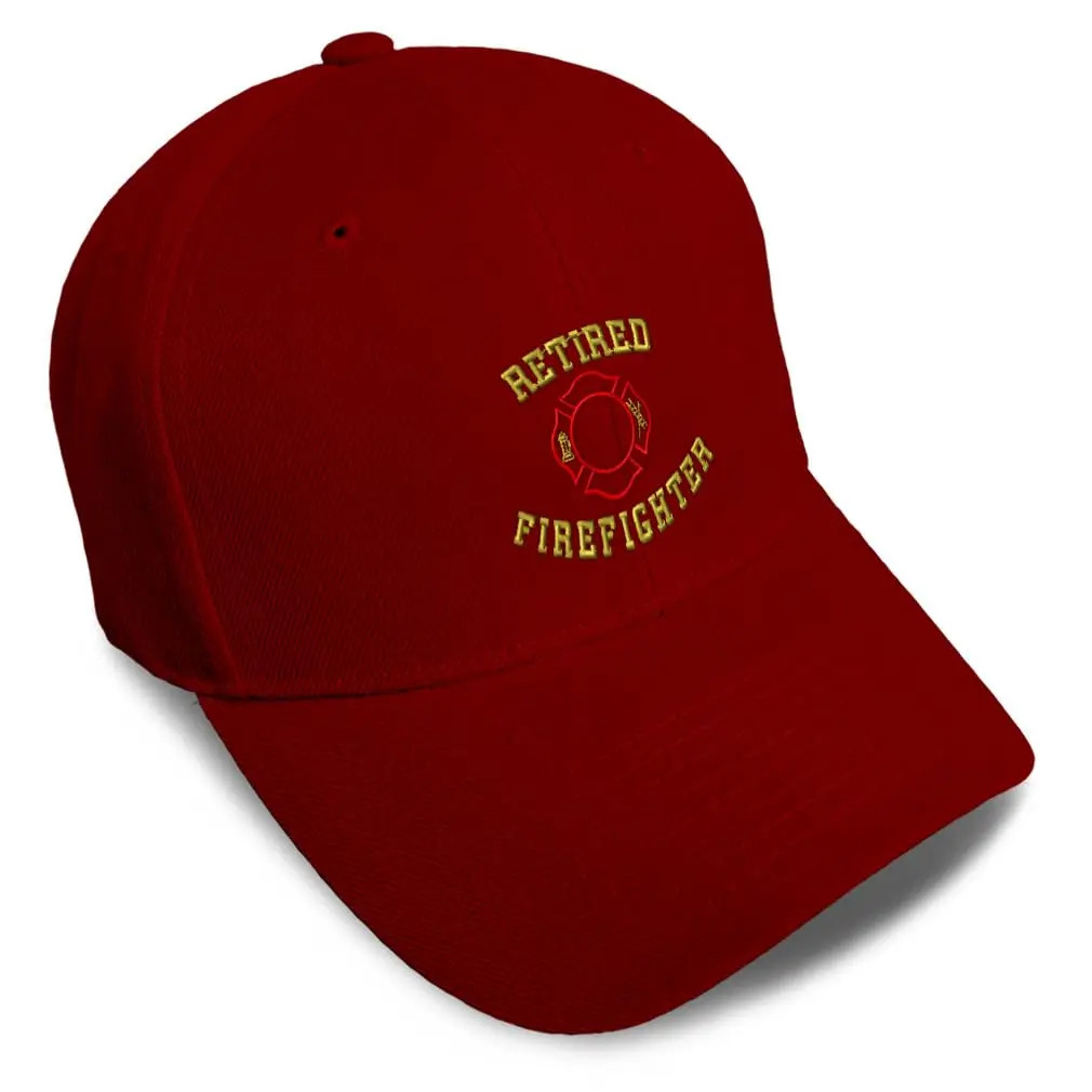 Speedy Pros Baseball Caps for Men & Women Embroidered Retired Firefighter Fireman Embroidery Acrylic Burgundy Design Only | Durable & Sentimental - main product image