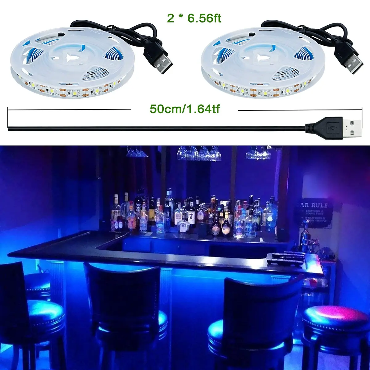 KXZM Blue USB LED Strip Light 4M (13.12ft) 2-Pack | Flexible SMD 2835 Tape Lights for Bedroom & TV Background - view 6
