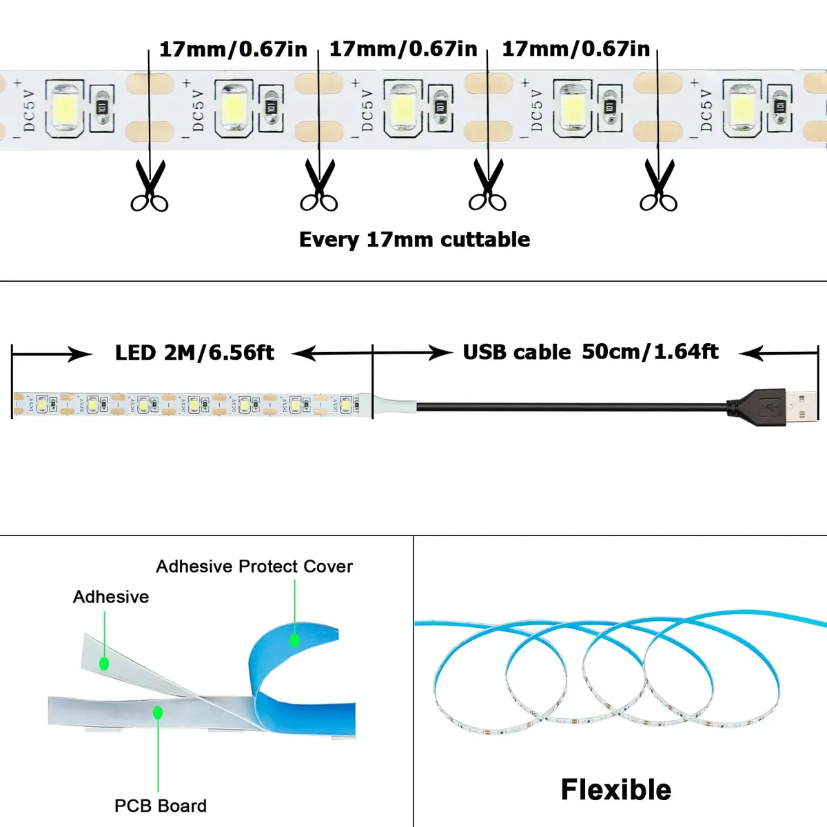 KXZM Blue USB LED Strip Light 4M (13.12ft) 2-Pack | Flexible SMD 2835 Tape Lights for Bedroom & TV Background - view 3