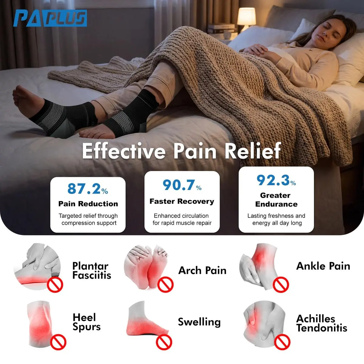 PAPLUS Plantar Fasciitis Socks with Arch Support, 6 Pairs Black | FDA Approved Orthopedic Brace - view 2
