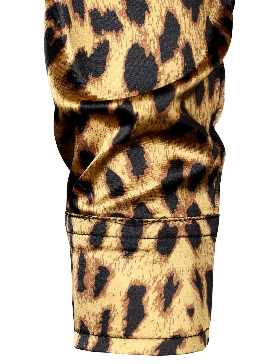 ZEROYAA Men's Slim Fit Leopard Printed Satin Shirt Large | Party & Prom Ready - view 2