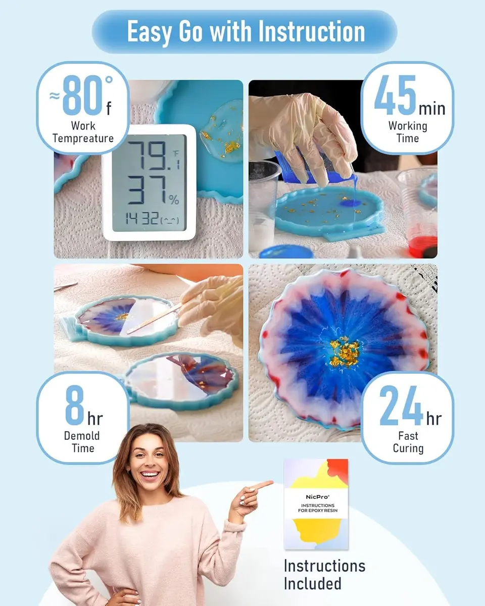 Nicpro 64oz Epoxy Resin Kit | High Gloss & Bubbles Free, Food Safe, 0.5 Gallon (1.89L) | Crystal Clear Finish - view 5