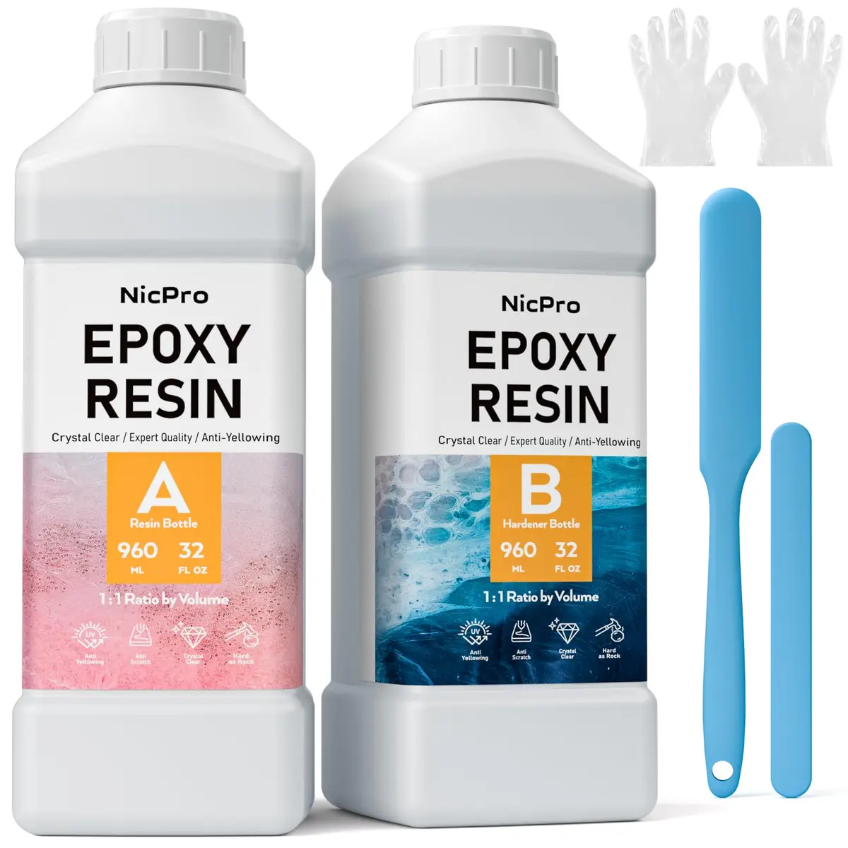 Nicpro 64oz Epoxy Resin Kit | High Gloss & Bubbles Free, Food Safe, 0.5 Gallon (1.89L) | Crystal Clear Finish - main product image