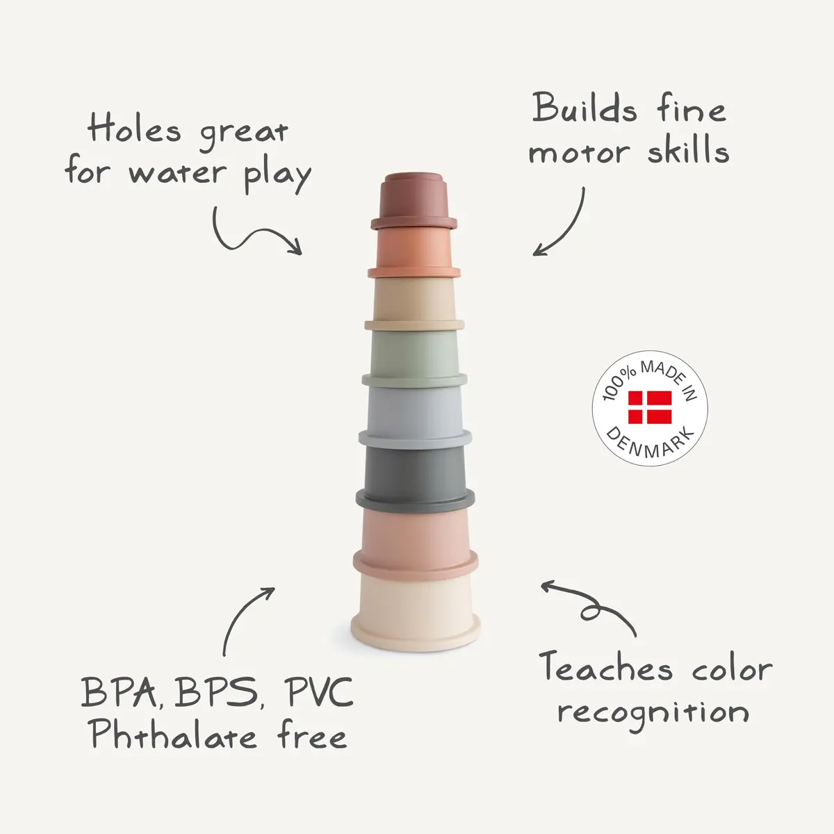 mushie Stacking Cups Toy 8pcs | Made in Denmark for 0-3 Years - view 5
