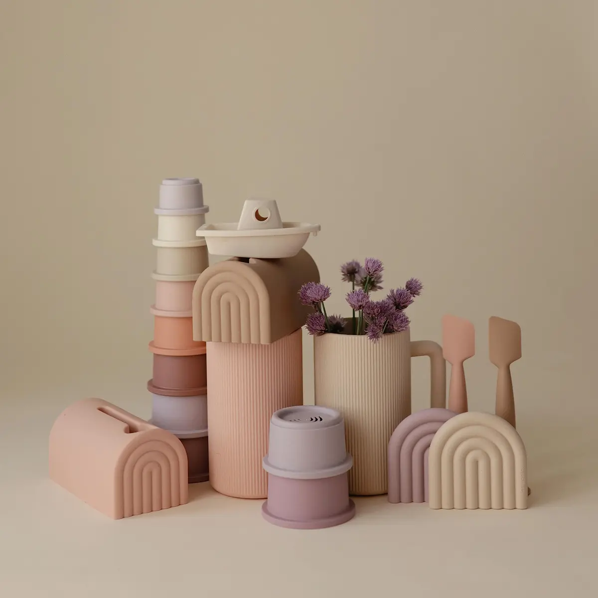mushie Stacking Cups Toy 8pcs | Made in Denmark for 0-3 Years - view 9