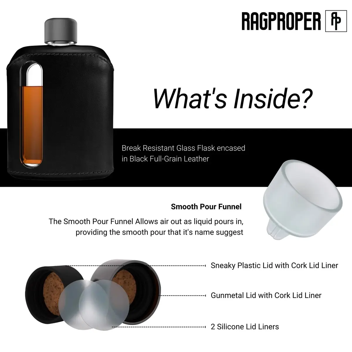 Ragproper Modern Glass Hip Flask 100ml | Leather Covered Whiskey Flask for Men & Women - view 4
