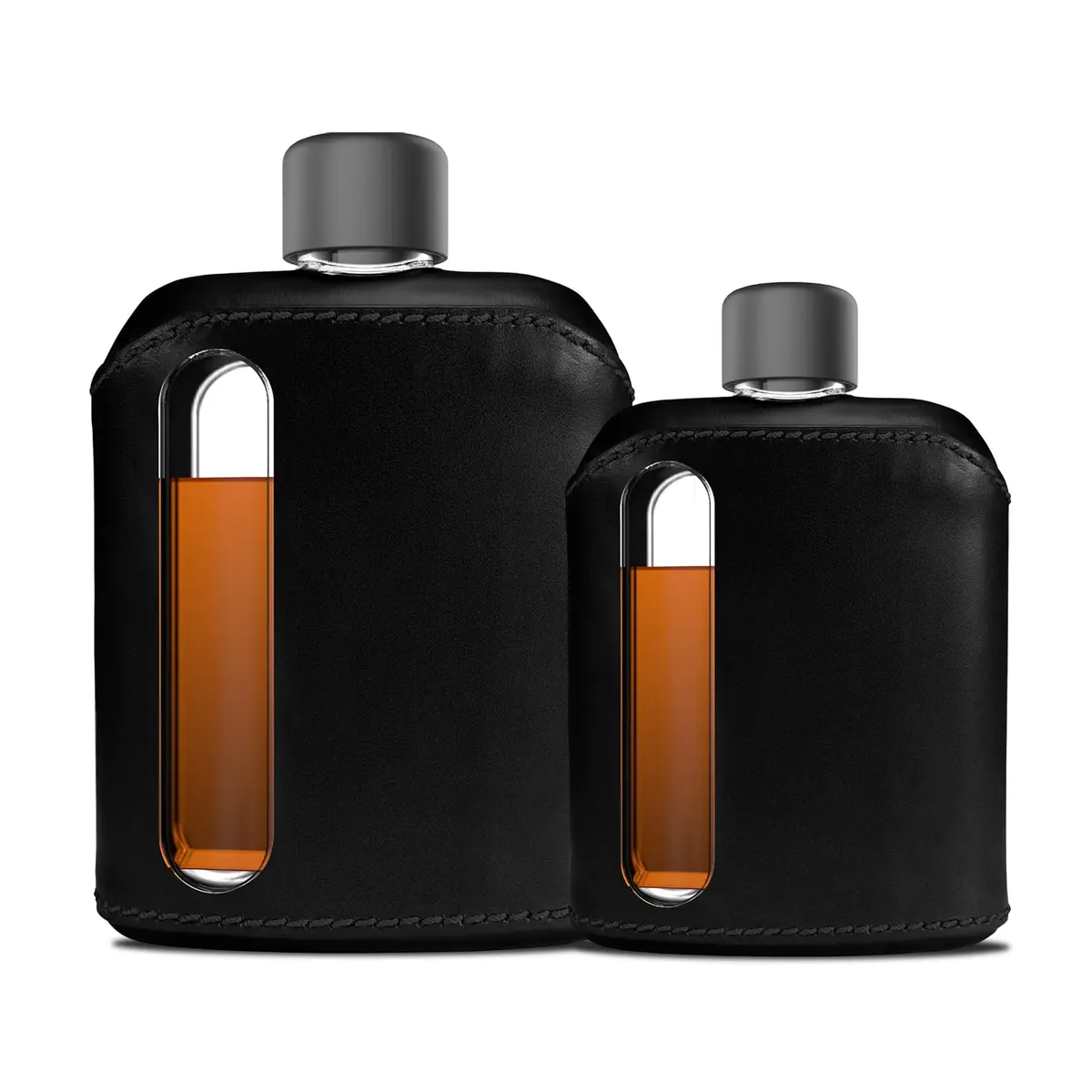 Ragproper Leather Glass Hip Flask Set for Men & Women | Durable Whiskey & Liquor Flasks, 100ml & 240ml, Genuine Leather Cover - main product image