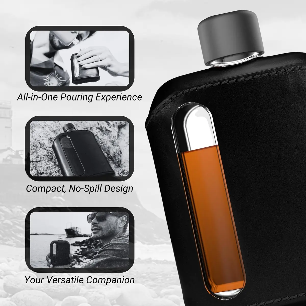 Ragproper Leather Glass Hip Flask Set for Men & Women | Durable Whiskey & Liquor Flasks, 100ml & 240ml, Genuine Leather Cover - view 6