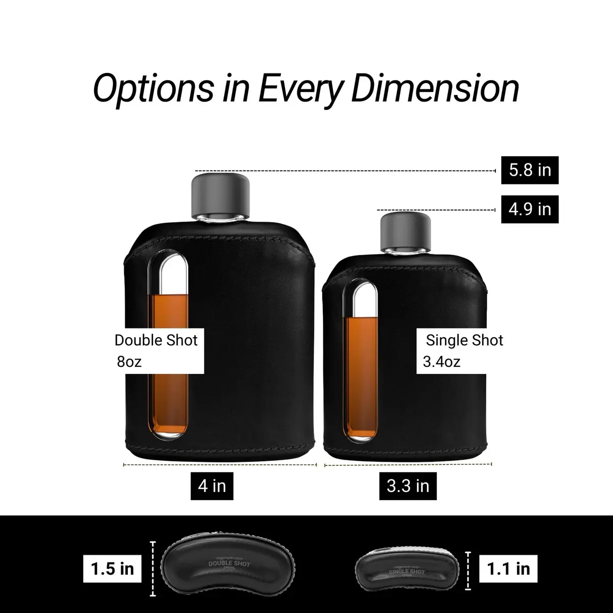 Ragproper Leather Glass Hip Flask Set for Men & Women | Durable Whiskey & Liquor Flasks, 100ml & 240ml, Genuine Leather Cover - view 3