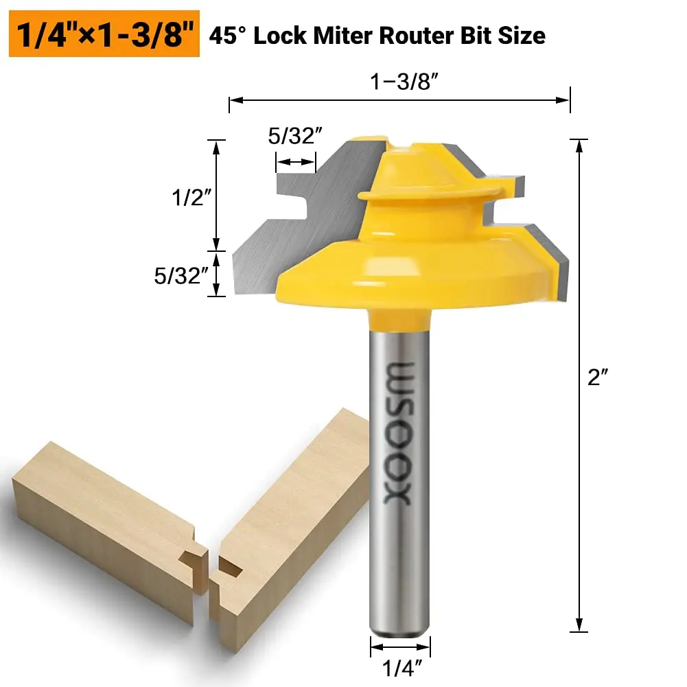 WSOOX 1/4 Inch Shank 45 Degree Lock Miter Router Bit Set | Wood Joinery Tools for Perfect Angles - view 2