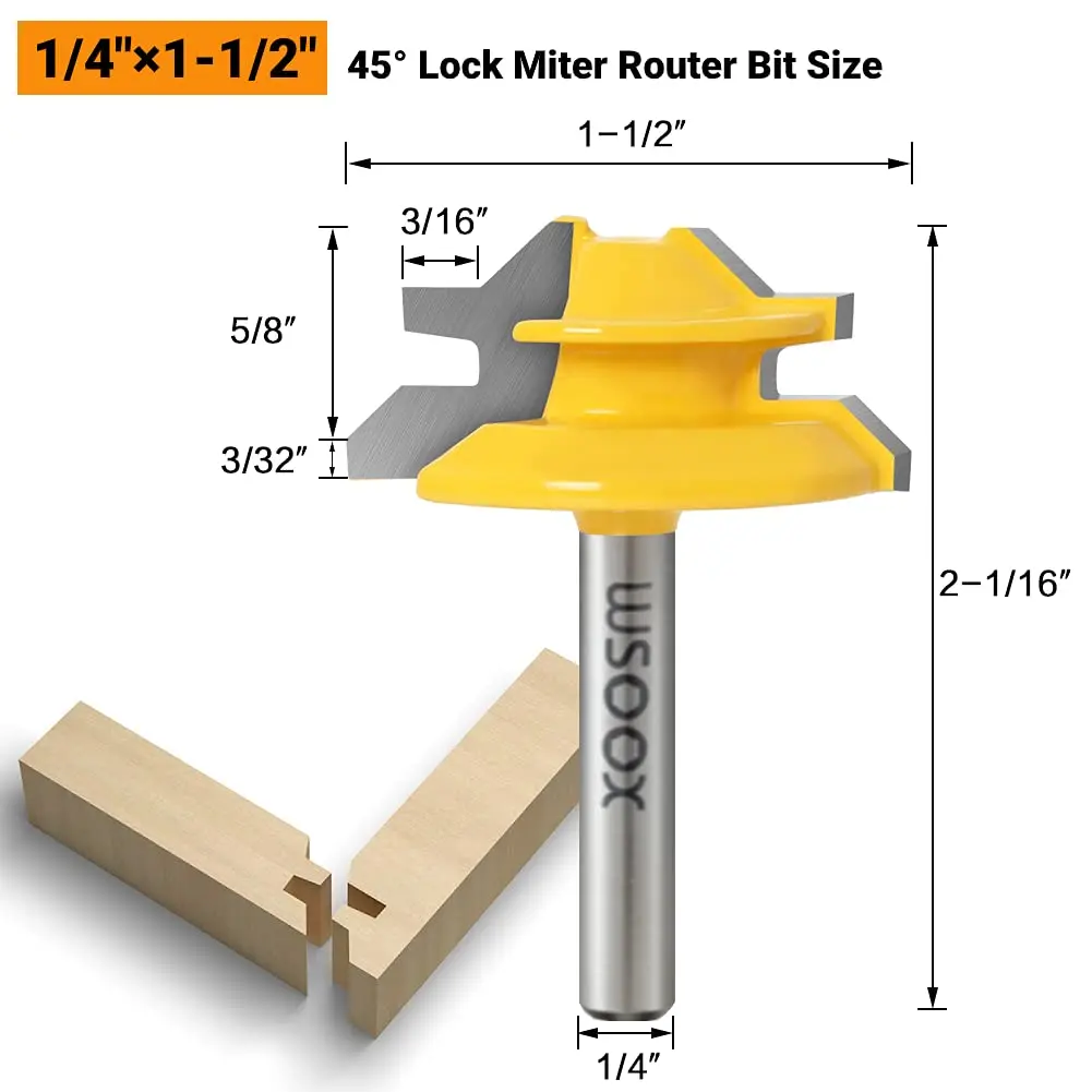 WSOOX 1/4 Inch Shank 45 Degree Lock Miter Router Bit Set | Wood Joinery Tools for Perfect Angles - view 3