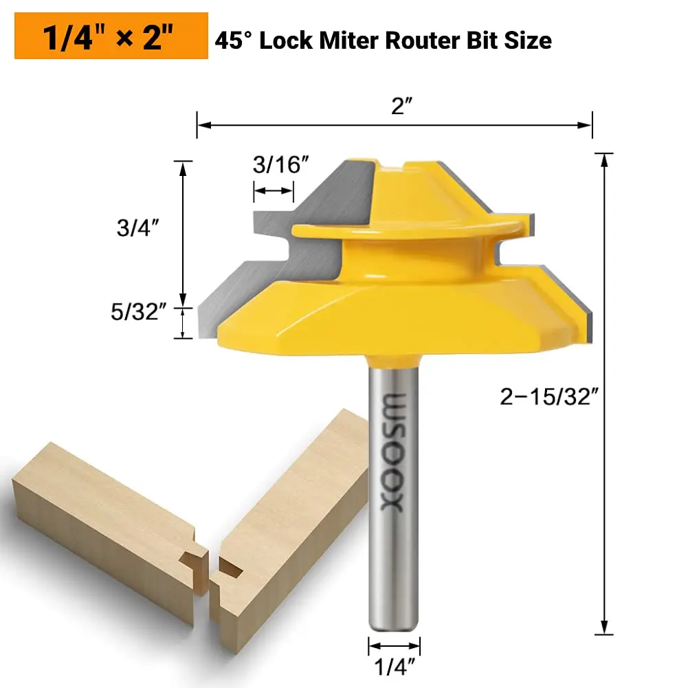 WSOOX 1/4 Inch Shank 45 Degree Lock Miter Router Bit Set | Wood Joinery Tools for Perfect Angles - view 4