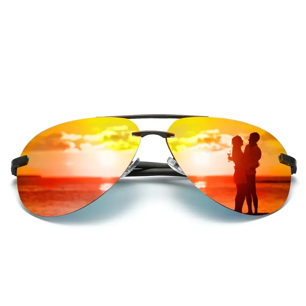 Fishingtours Aviator Sunglasses for Men & Women — Polarized Mirrored Orange Lens, 65mm | Classic Style with UV400 Protection - main product image
