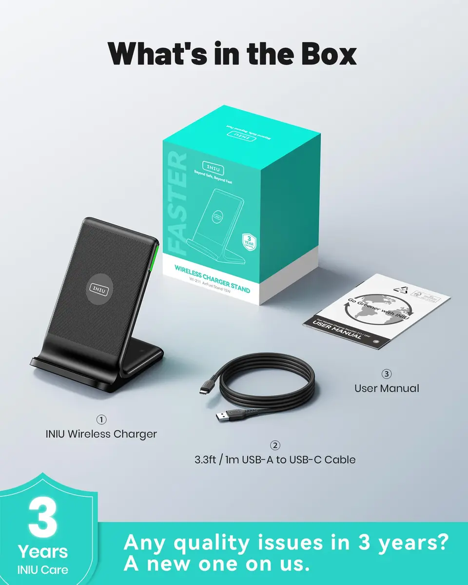 INIU Wireless Charger 15W | Fast Charging Stand with LED & Temp°Guard - view 8