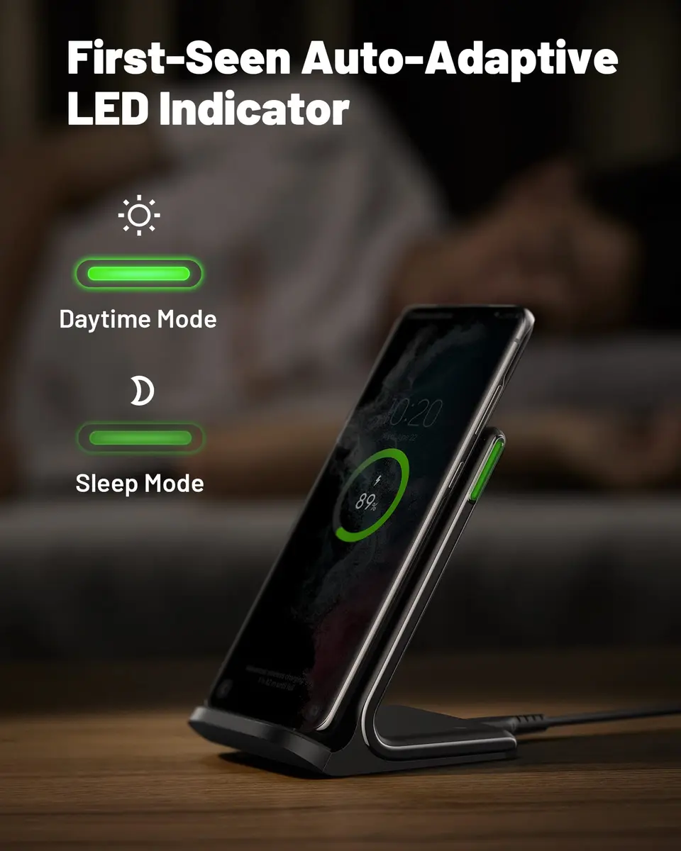 INIU Wireless Charger 15W | Fast Charging Stand with LED & Temp°Guard - view 3