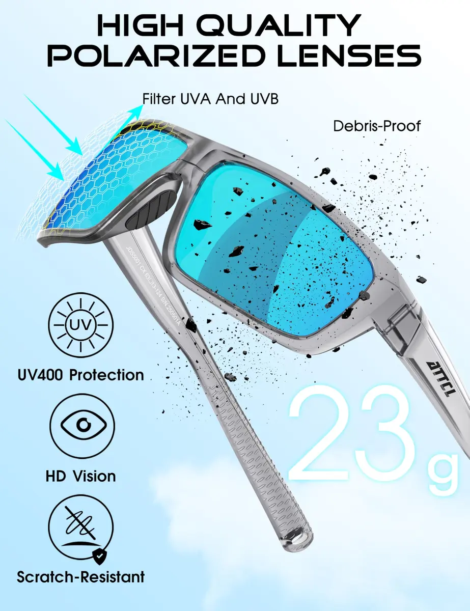 ATTCL Polarized Sunglasses Men Wrap Around UV400 TR90 Frame 63mm Lens | Driving Fishing Sports - view 4