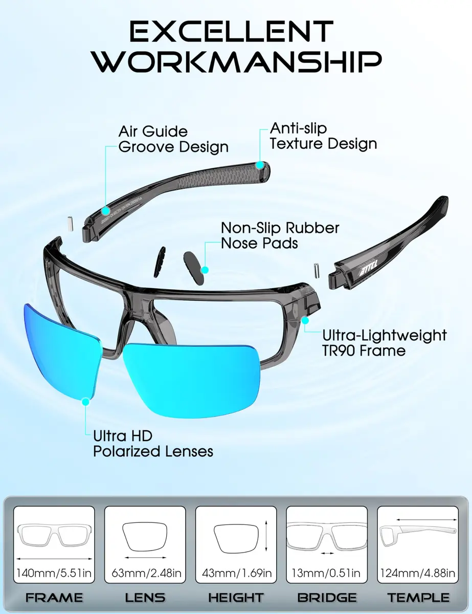 ATTCL Polarized Sunglasses Men Wrap Around UV400 TR90 Frame 63mm Lens | Driving Fishing Sports - view 6