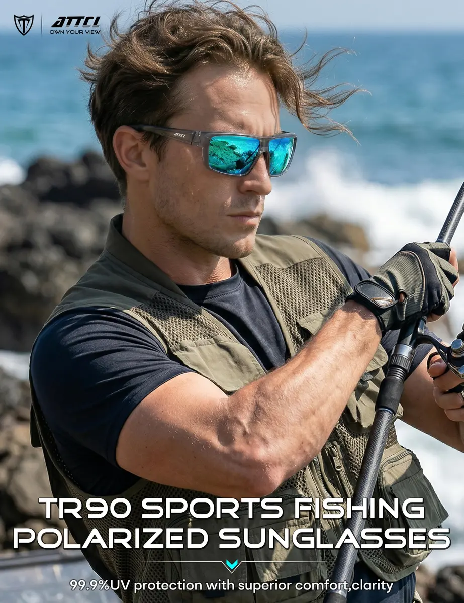 ATTCL Polarized Sunglasses Men Wrap Around UV400 TR90 Frame 63mm Lens | Driving Fishing Sports - view 2